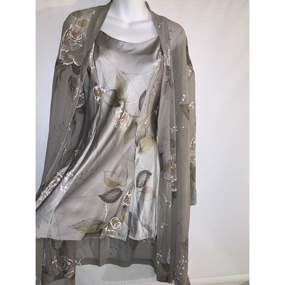 Victoria's Secret Other - Victoria Secret VTG Slip 100% Silk Night Gown Robe Lingerie Set Gray Floral S